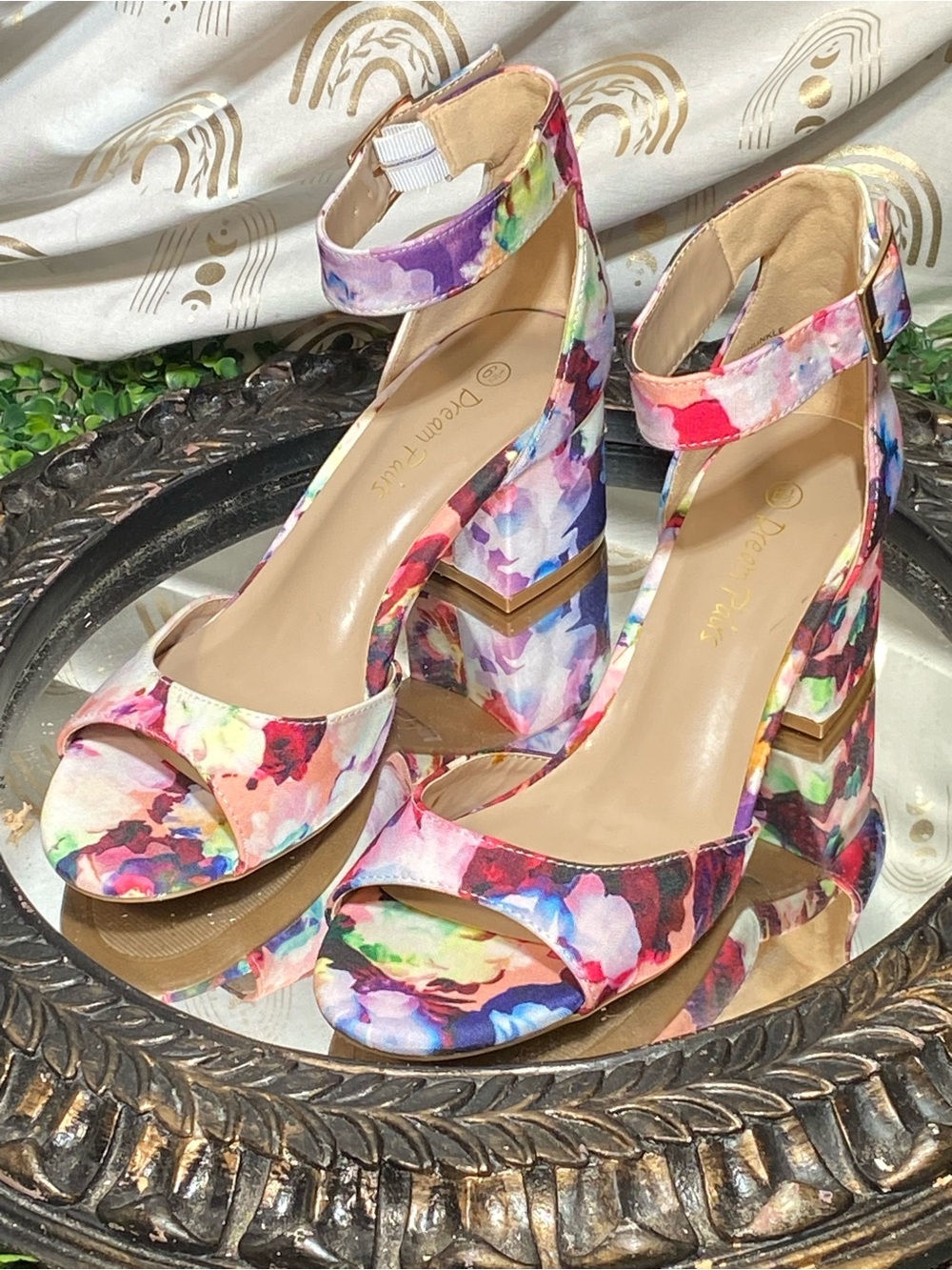 Dream Pairs Multicolor Floral Block Heel Sandals - Pink Purple Accents